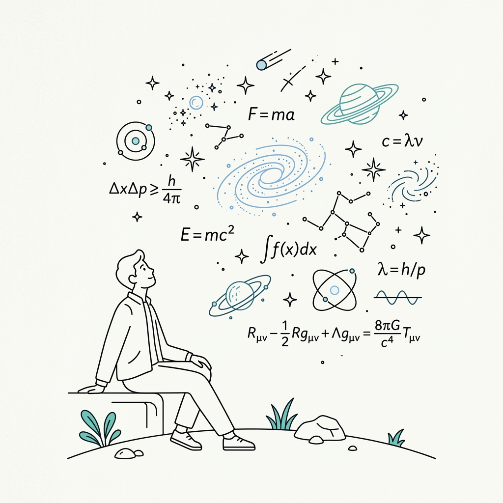 Illustration of person looking at universe